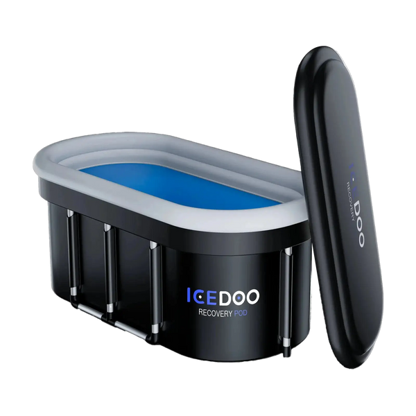 ICEDOO Recovery Pod with blue interior and black exterior, top view