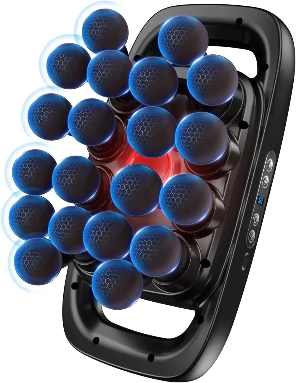 KASUE Massage Gun in red with multiple massage heads, front view